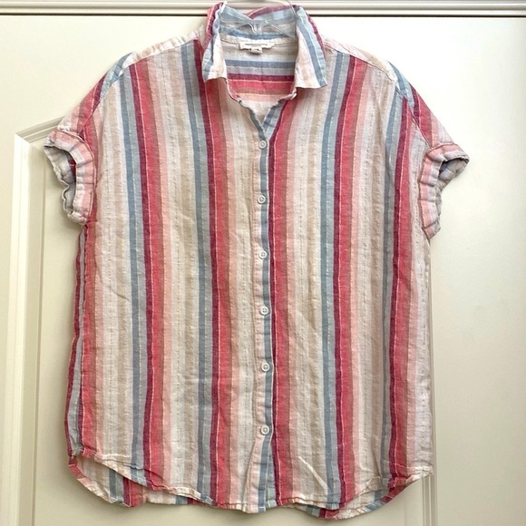 beachlunchlounge Tops - Beach lunch lounge linen blend top shirt blouse Womens M Cap sleeve stripe soft